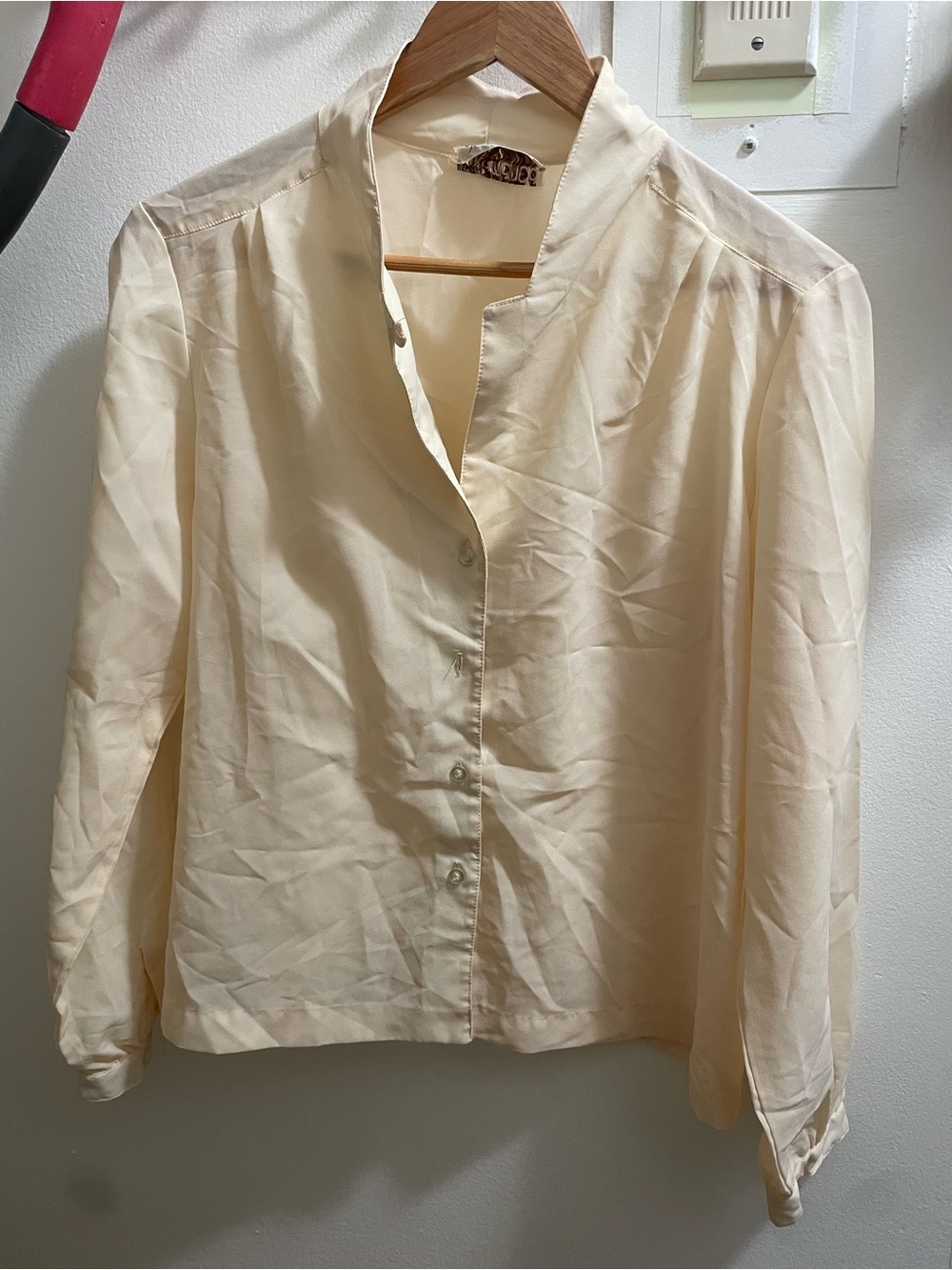 Women's Cream Button-Front Blouse with Mandarin Collar
